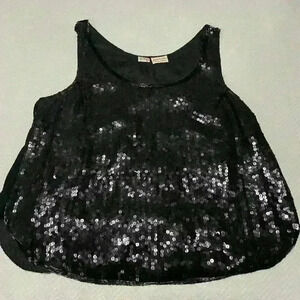 JUDITH ANN CREATIONS Vintage 70s 80s Sequined Beaded Tank Top Large Silk Holiday